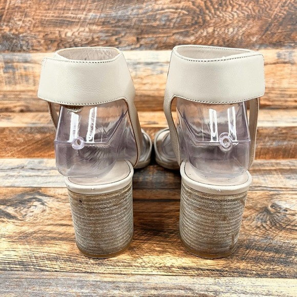 VINCE Josslyn Nude Leather Wooden Block Heel Sandals Ankle Strap Women's 8.5 - Picture 3 of 10